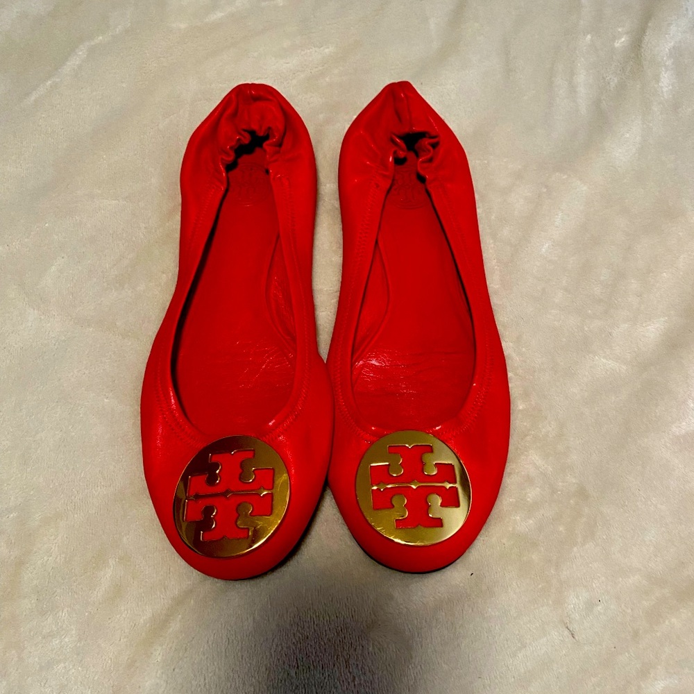Red leather flats